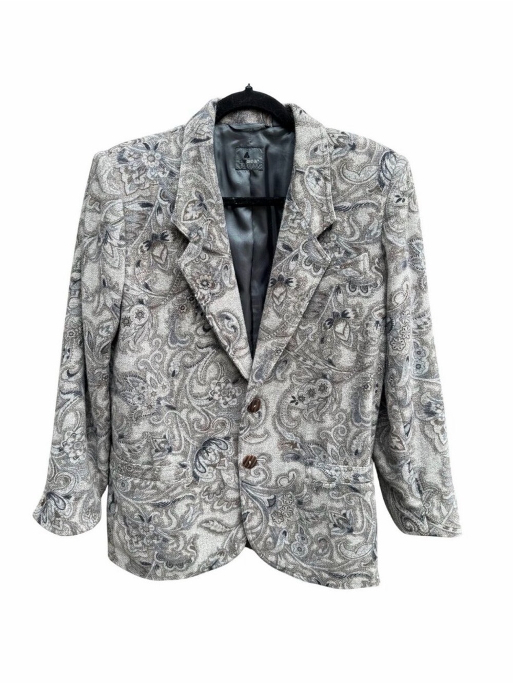 Liz Wear Vintage Womens Paisley Wool Blend Gray Blue Preppy Blazer Jacket‎ 2P